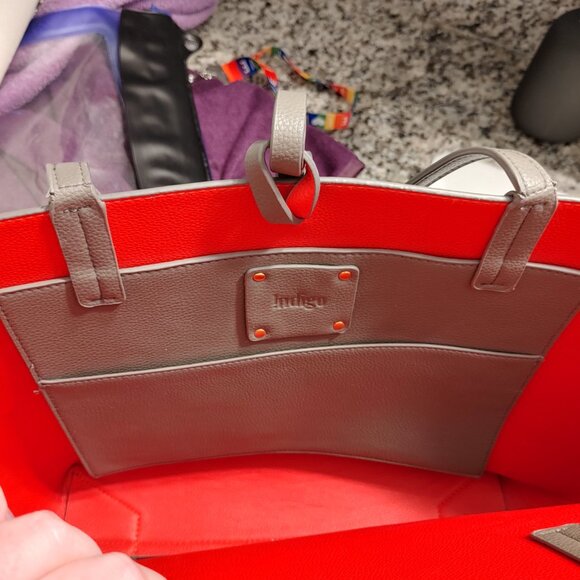 Dark Grey Tote with Bright Red Interior - Picture 5 of 7